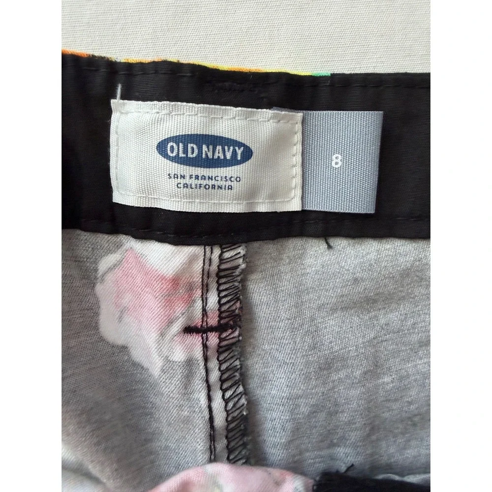 Old Navy‎ Shorts Lot 2 ,sz 8 Black Floral Tropical ,Navy Blue Chino 3.5 Inseam